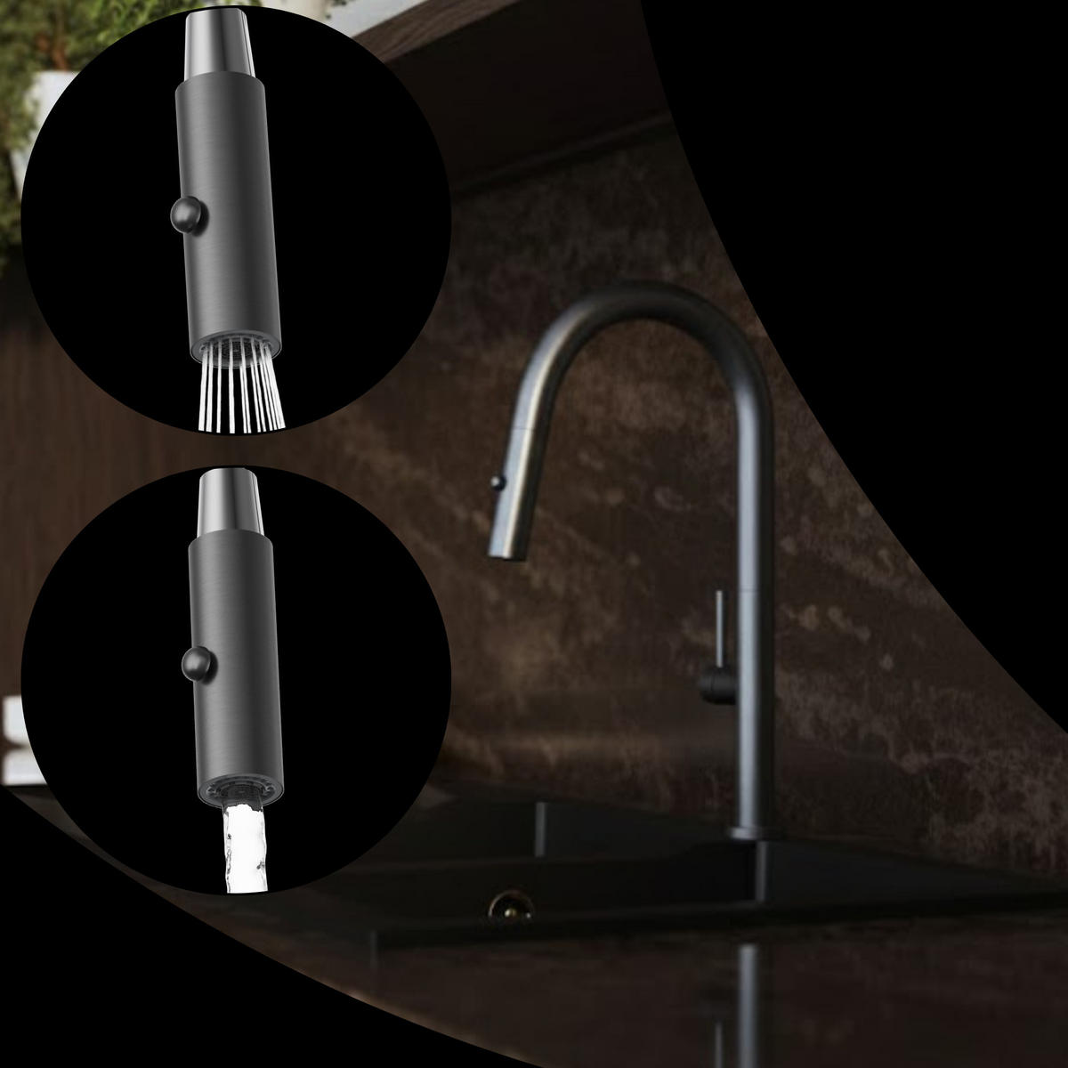 KÜCHENARMATUR Livia Gun Grey 43 cm Ausziehbrause 2 Strahlarten 1-tlg. - Grau, Metall (24/43/24cm) - Granitan