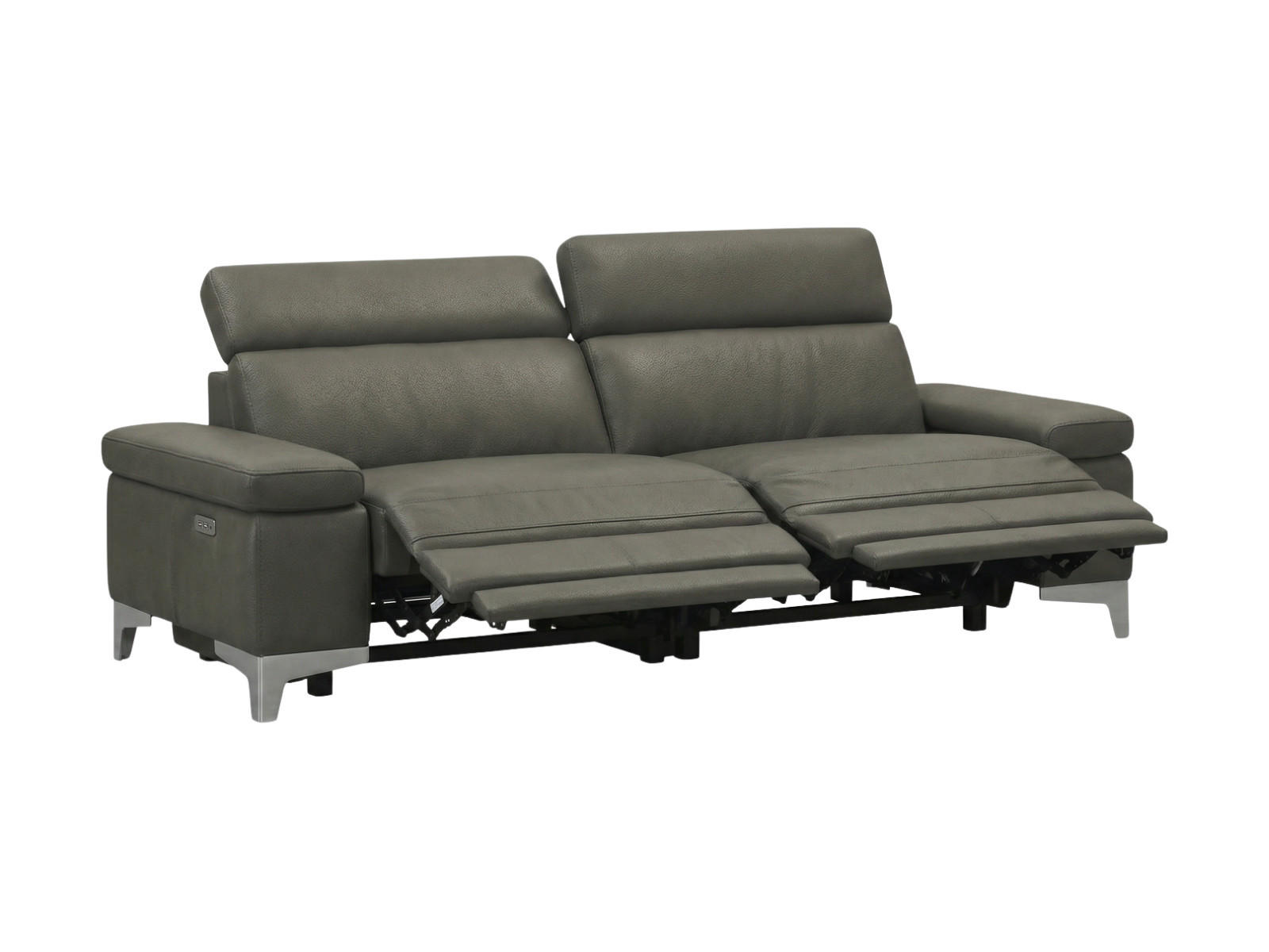 3-SITZER Sofa Talisman Echtleder mit 2 x Relaxfunktion Greige - Greige, Leder/Metall (216/80/100cm)