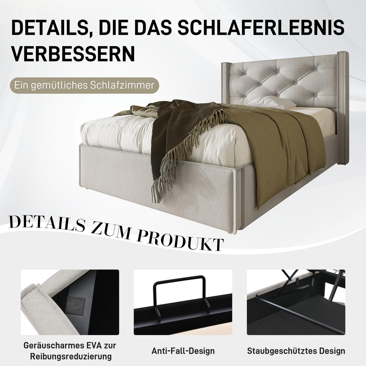 POLSTERBETT 90/200 cm Hellgrau mit Stauraum und Lattenrost - Hellgrau, Textil (90/200cm) - Homcomodar