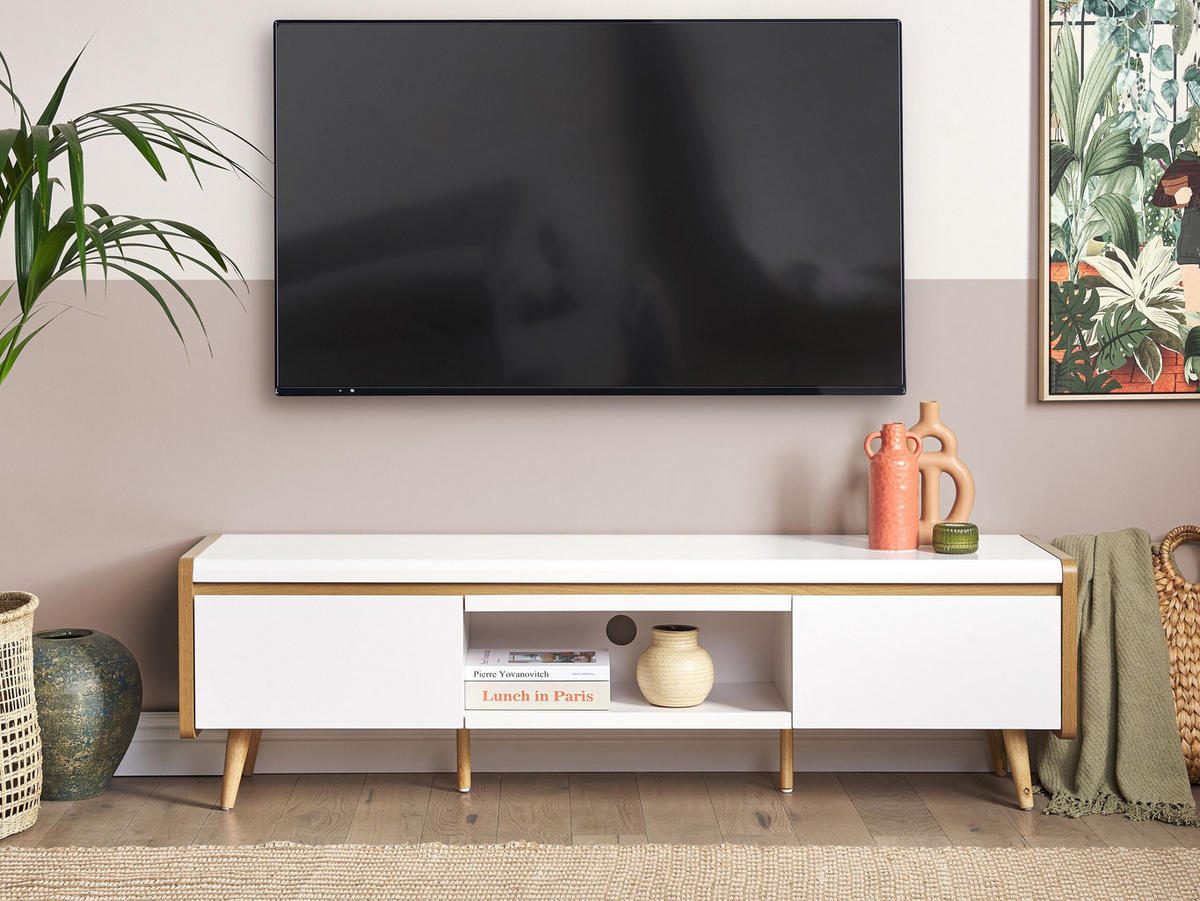 TV-MÖBEL Weiß, Hellbraun CUSTER 40/160/46 cm - Weiß, Holzwerkstoff (160/46/40cm) - Beliani