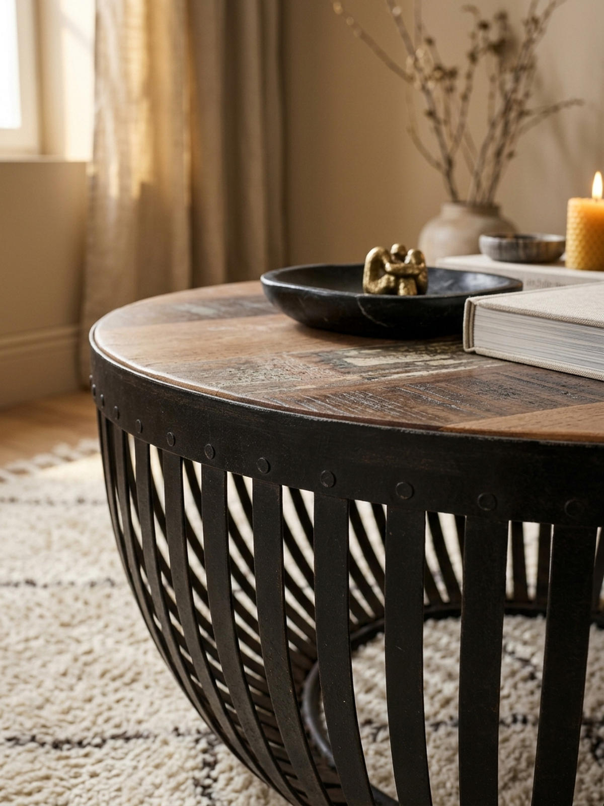 COUCHTISCH Braun aus recyceltem Mangoholz, 70x33x70 cm, im Industrial-Design - Schwarz/Braun, Holz/Metall (70/70/33cm) - KADIMA DESIGN