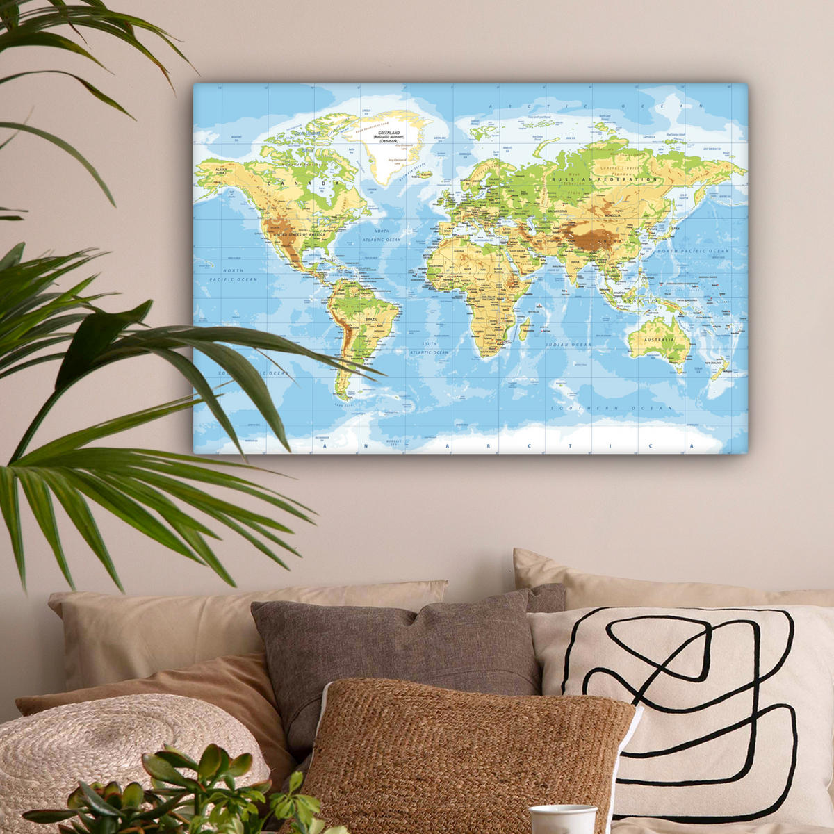 LEINWANDBILD Weltkarte - Statistisch - Blau - Erde - Bildung Wanddeko 90x60 cm - Blau, Textil (90/60cm) - MuchoWow