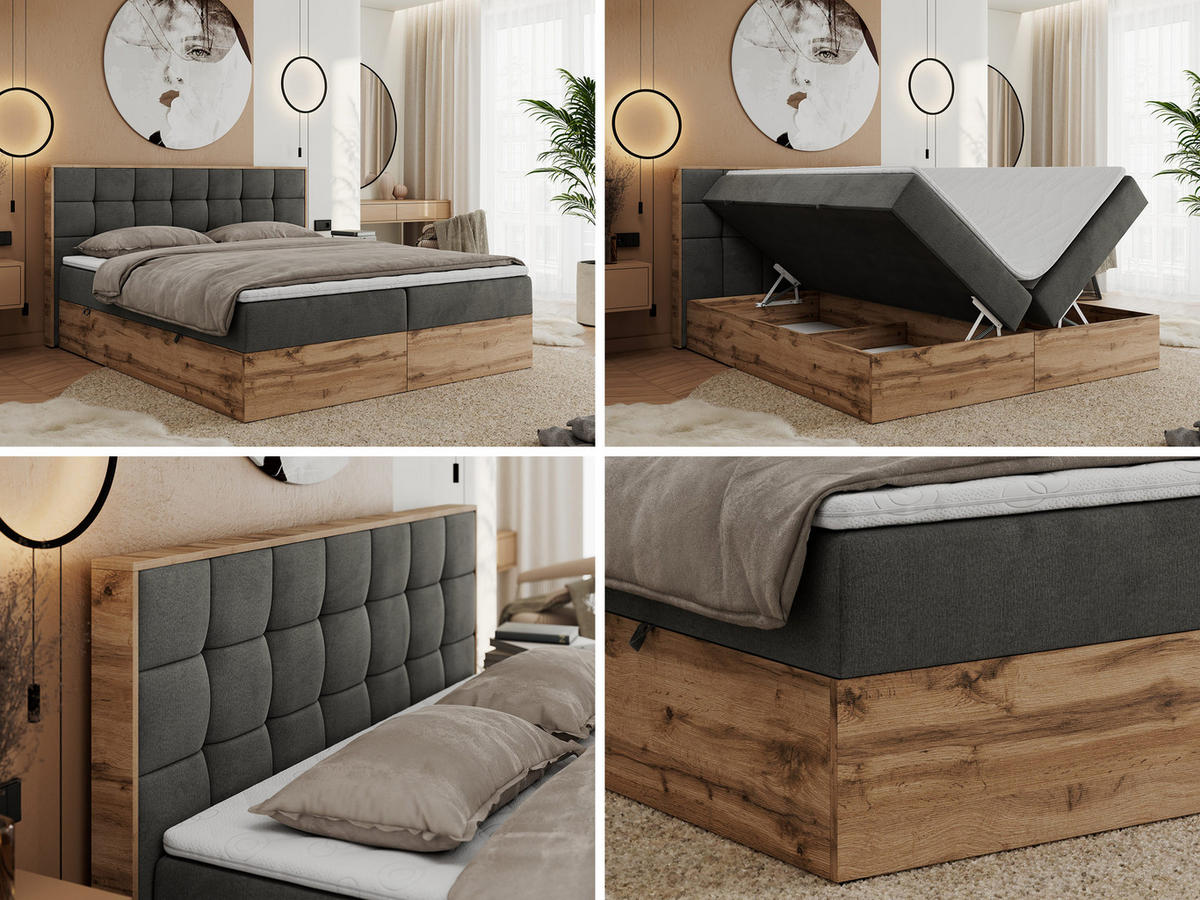 BOXBETT ALBERO 1 - 140/200 Dunkelgrau Velvet - H4 - Dunkelgrau, Holz/Textil (140/200cm) - MKS