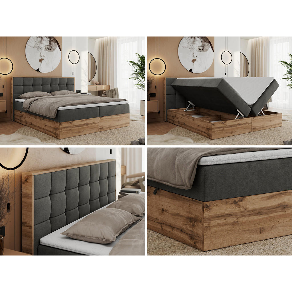 Thumbnail - MKS Boxbett, Dunkelgrau, Textil, 2-Sitzer, H4, 7-Zonen, Rechteckig, 120x200 cm, Schlafzimmer, Betten, Boxspringbetten