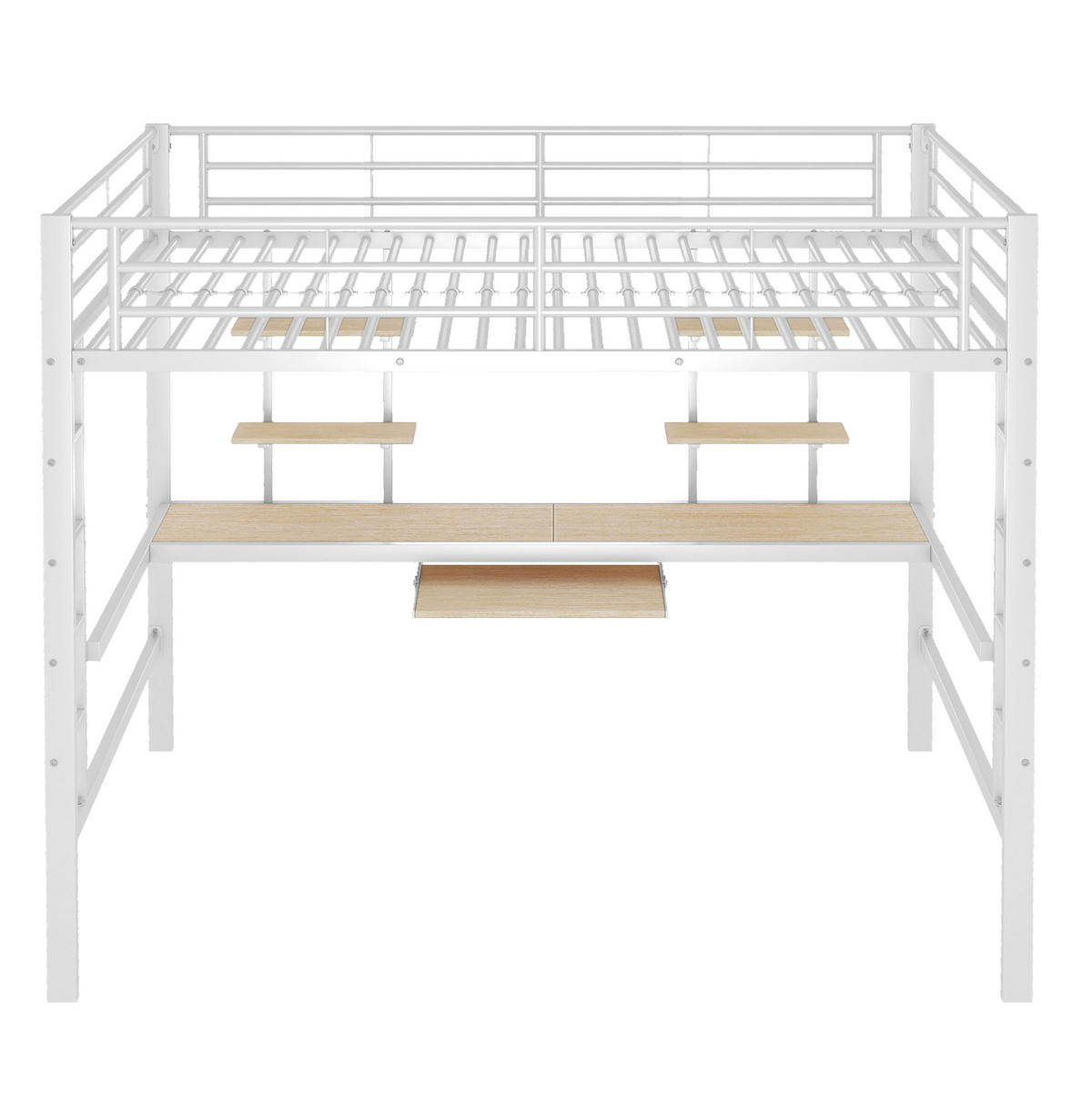 HOCHBETT aus Metall 140x200 cm Weiß mit Schreibtisch und 2 Regalen - Weiß, Metall (140/200cm) - IVMEU