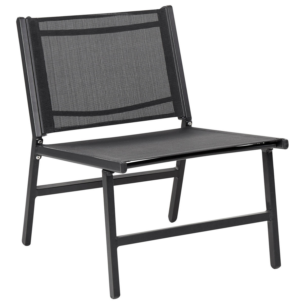 GARTENSTUHL 2er-SET Aluminium schwarz mit Fußhocker Marceddi - Schwarz, Textil (54/70/60cm) - Beliani