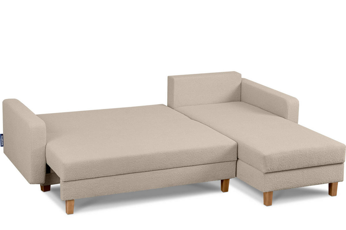 ECKSCHLAFSOFA ERISO 3/4 Sitzer und Universalecke mit Ottoman, Bouclé-Stoff, Creme - Creme/Braun, Textil (240/183cm) - KONSIMO®