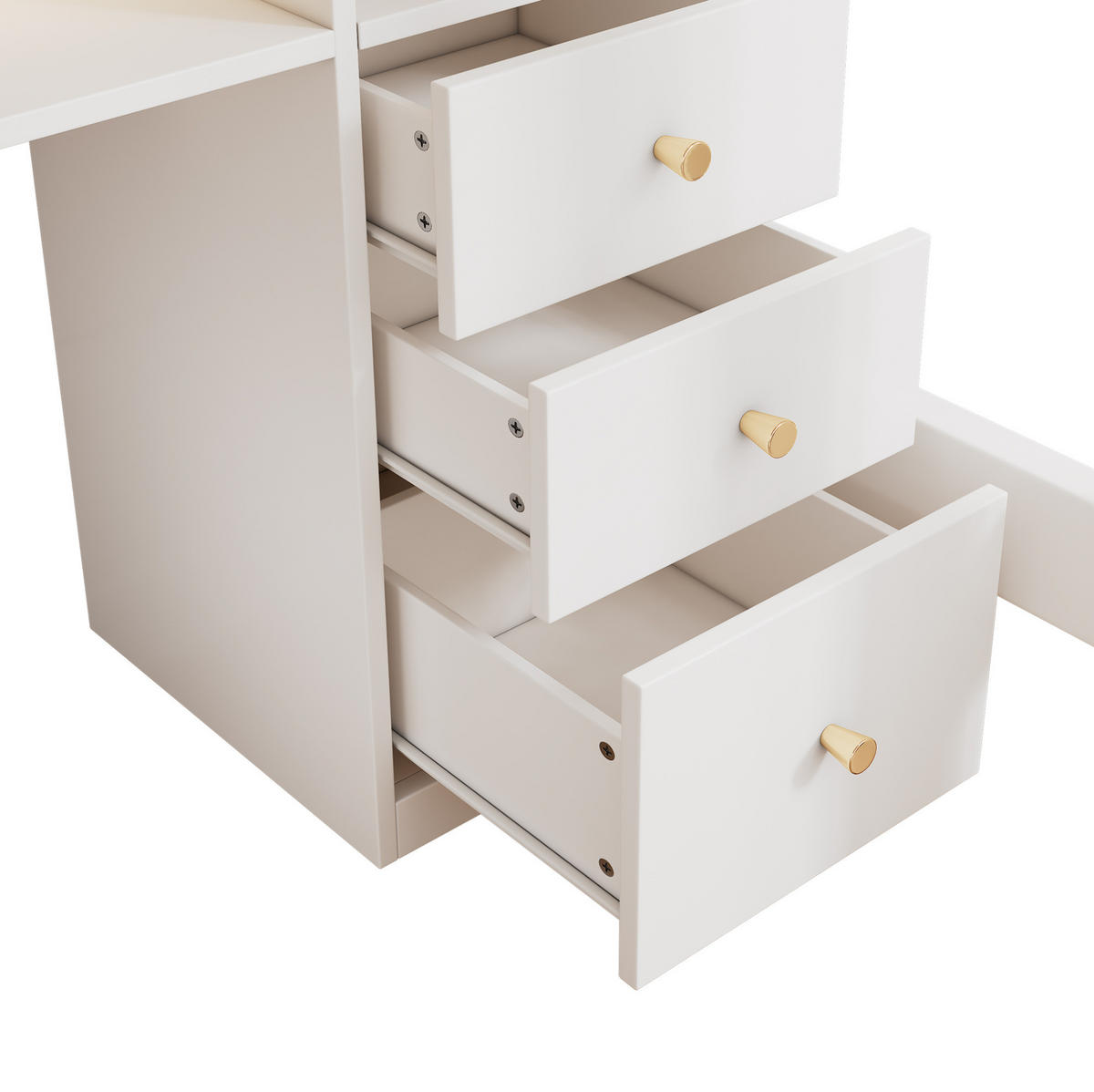 KINDEREINZELBETTEN aus Holz 90x200 cm in Weiß mit Schreibtisch & USB/Type-C-Ladefunktion - Weiß, Holz (90/200cm) - Modfu