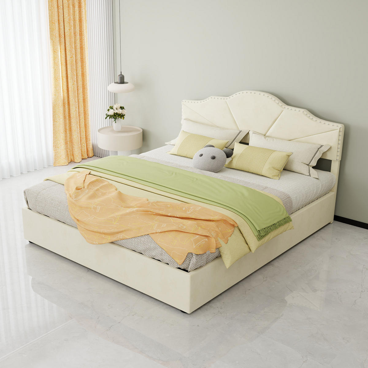 STAURAUMBETT 160/200 cm DE-35397 mit Gaslift-Staufach Beige - Beige, Metall (160/200cm) - ComfortXL
