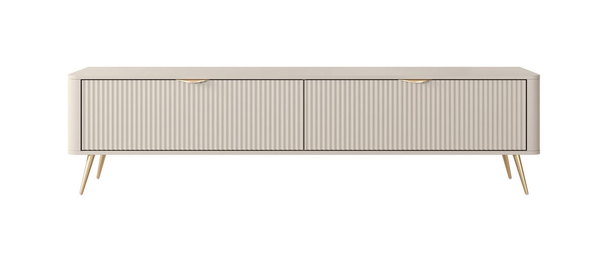 TV Lowboard 200 cm Brando auf Beinen, 2 Türen, Beige - Beige/Goldfarben, Holz/Metall (200/51/38cm) - Emporius