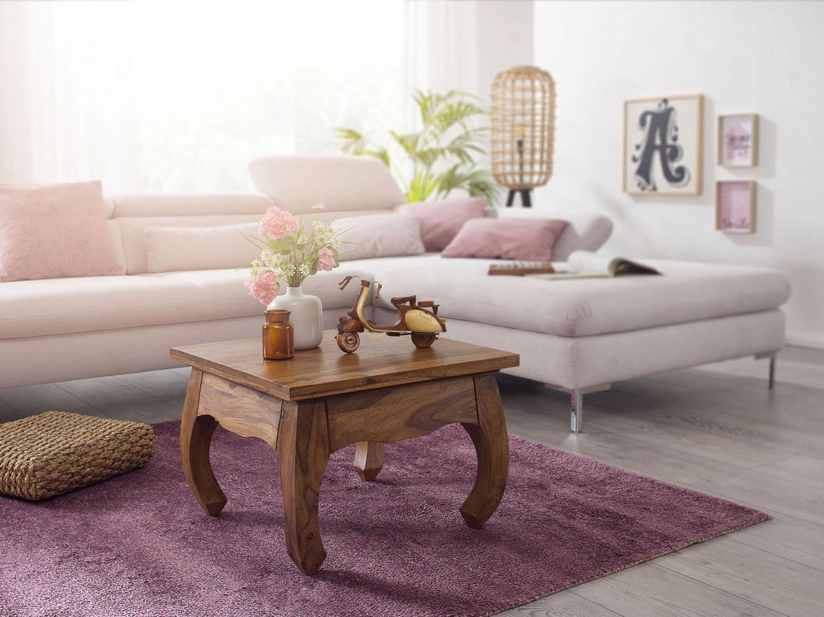 COUCHTISCH Sheesham Holz 60x60 cm, Landhausstil, handgefertigt, Opium-Form - Braun, Holz (60/60/40cm) - KADIMA DESIGN