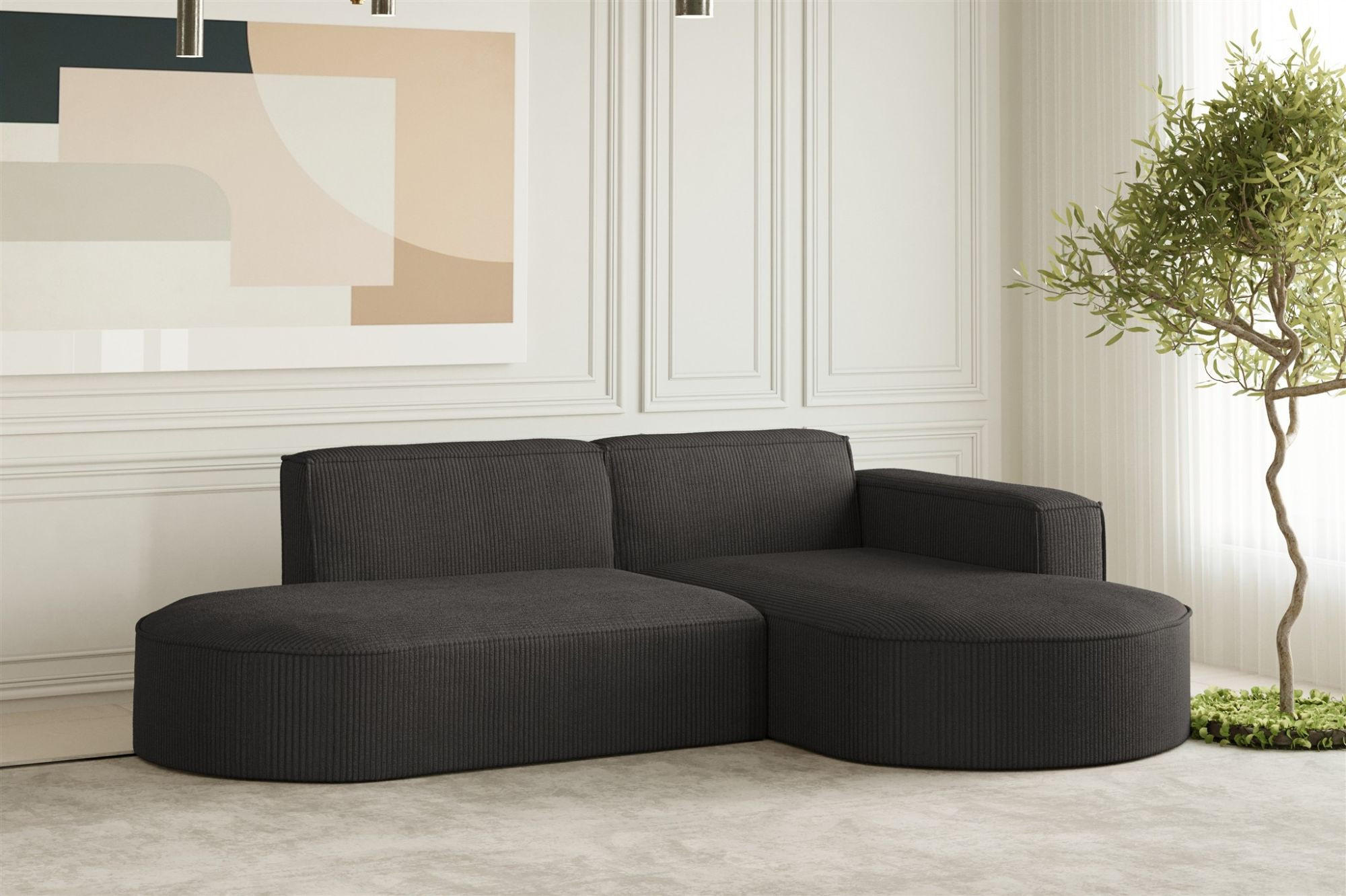 ECKSOFA Palma Xs In Scala - Anthrazit, Holzwerkstoff/Textil (236/165cm) - Fun Möbel