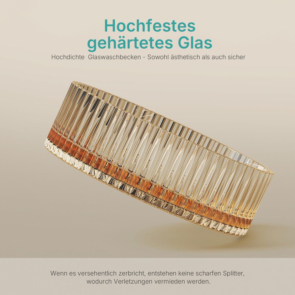 WASCHBECKEN Klarglasspüle Roségold Ø40 / 12 cm - Roségold, Glas (40/12/40cm) - EMKE