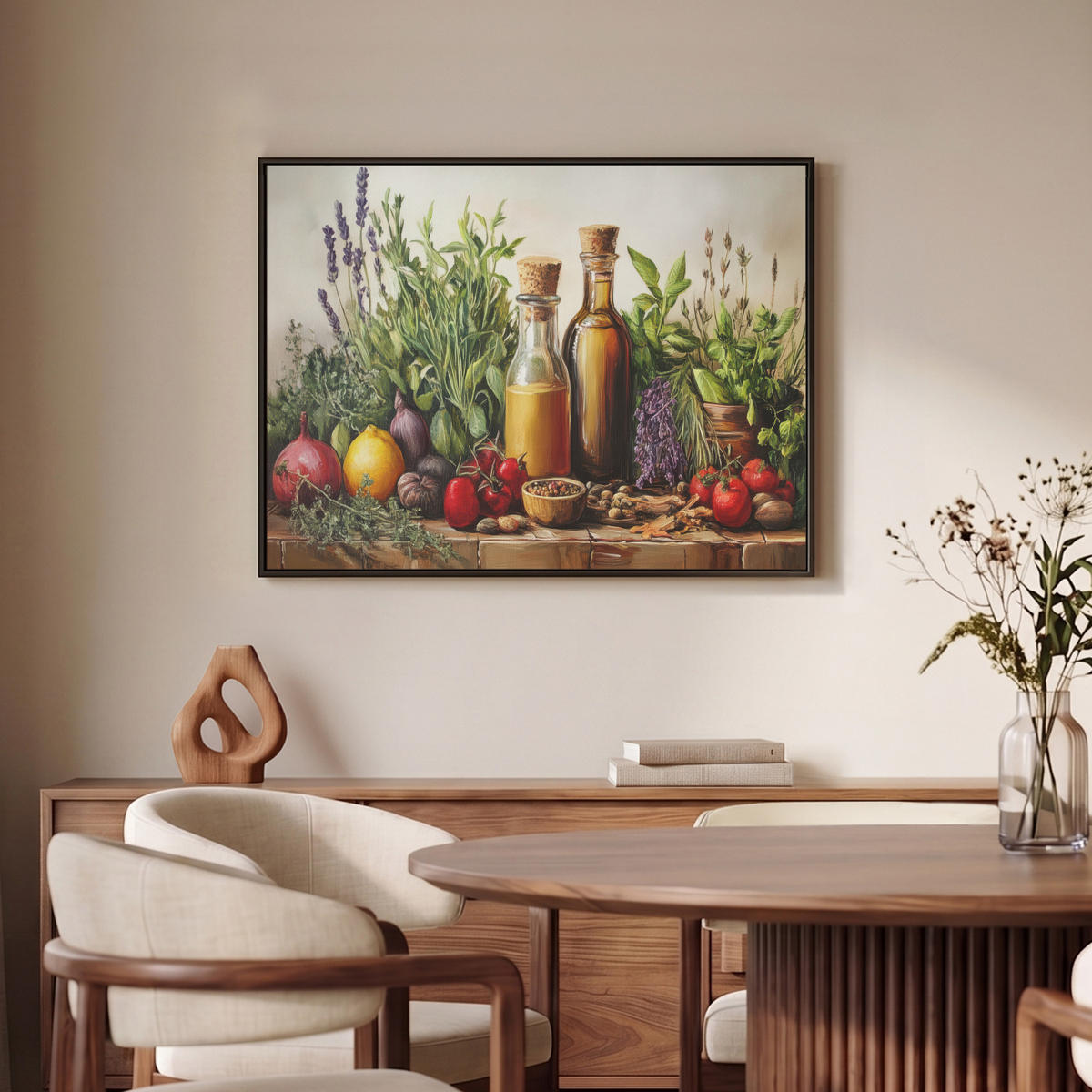 LEINWAND Bilder mit Rahmen - Stilleben - Kräuter - Gewürze - Früchte - Farbenfroh - 70x50 - Grün, Textil (70/50cm) - MuchoWow