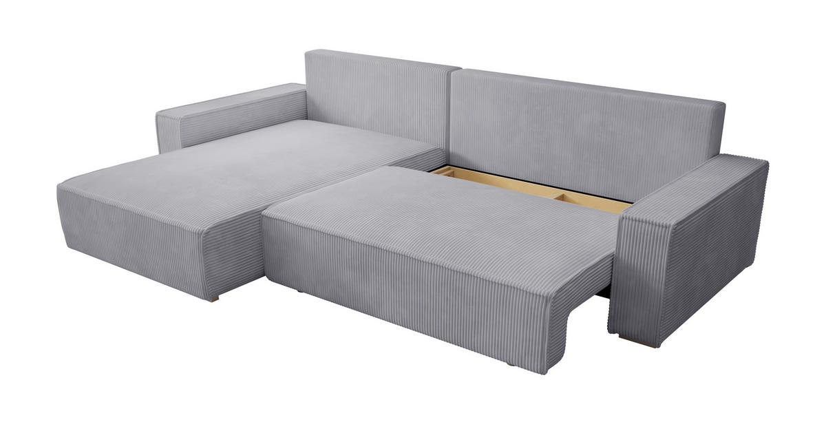 ECKSOFA Alice mit Bettkasten und Schlaffunktion, Cordstoff in L-Form - Grau, Textil (289/184cm)