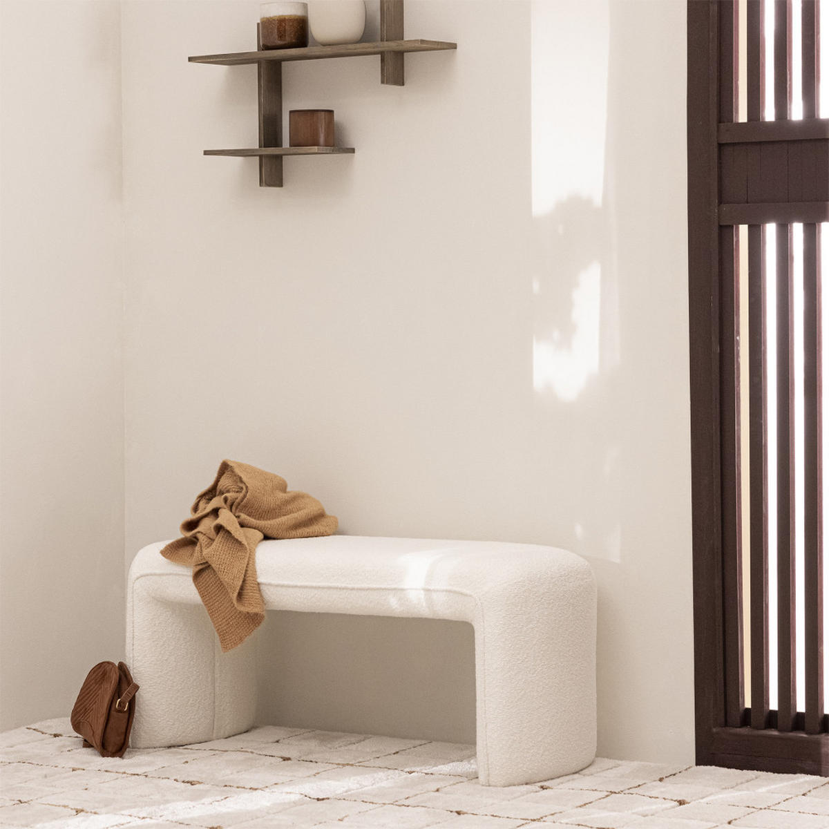 POLSTERBANK aus Boucle-Stoff L100cm - FULL - Weiss - Weiß, Textil (100/43/43cm) - Drawer