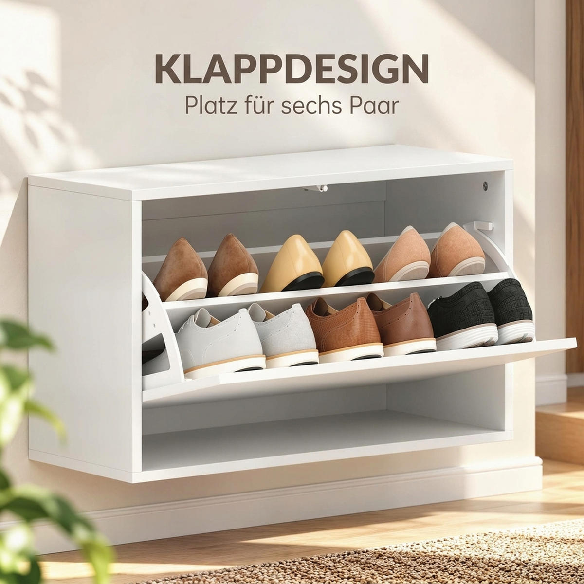 KLAPPSCHUHSCHRANK MDF Spanplatte Weiß - Weiß, Holzwerkstoff (30/43/70cm) - HOMCOM