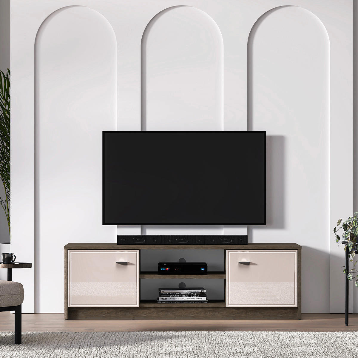 TV-MÖBEL Kaius Kaschmir und Dunkles Holz - Beige, Holzwerkstoff (160/49.9/40cm) - Petits-meubles