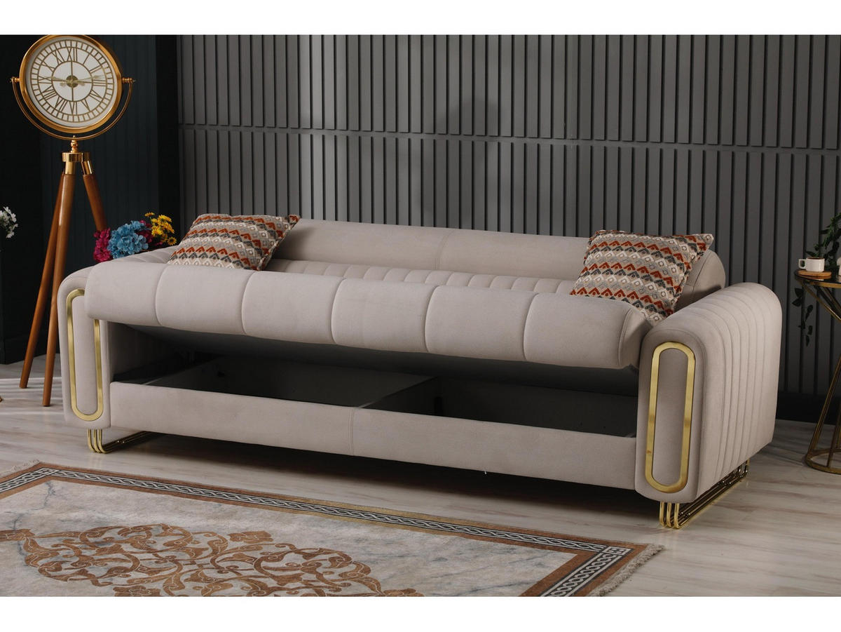 SITZGARNITUR Lima, Beige Stellvariante 3+3+1 - Beige, Holzwerkstoff/Metall (243/85/95cm)