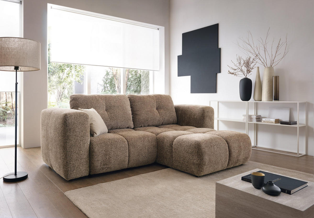 ECKSOFA ARTE 01 Braun Chenille mit Schlaffunktion - Braun, Holz (245/177cm) - MASSENO