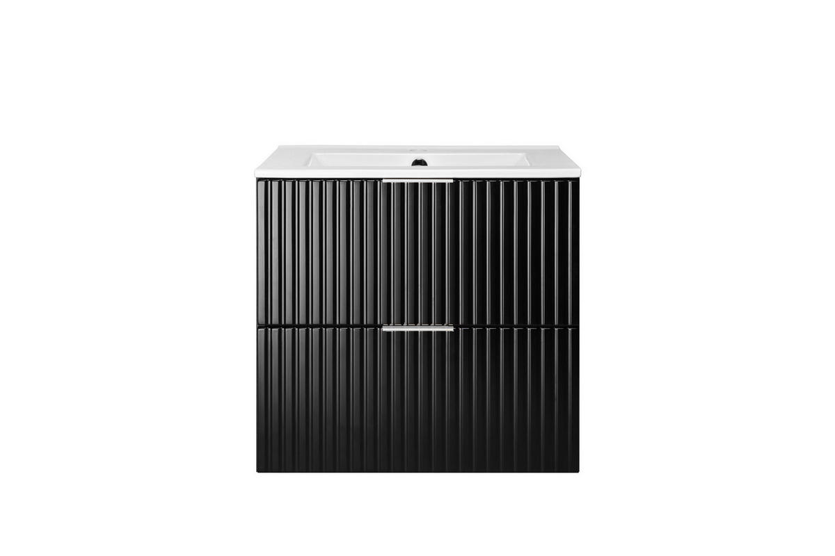 WASCHBECKUNTERSCHRANK, Schwarz, 60 x 57 x 46 cm, silberner Griff, ohne Arbeitsplatte - Silberfarben/Schwarz, Holzwerkstoff (60/57/46cm) - 3XE LIVING