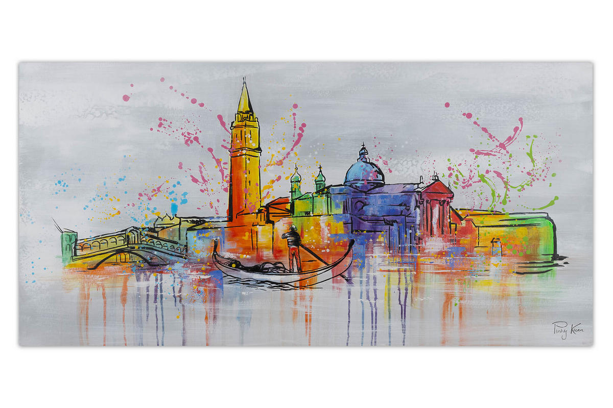 RUČNE MAĽOVANÝ AKRYLOVÝ OBRAZ 120/60 cm, sivý, krajinný motív - sivá, drevo/textil (120/60cm) - KUNSTLOFT