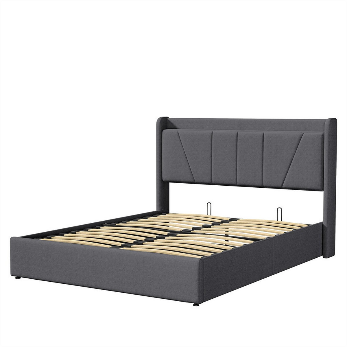POLSTERBETT 140x200 cm - Hydraulisches Stauraumbett mit USB- und Type-C-Ladefunktion - ohne Matratze - Grau - Grau, Textil (140/200cm) - DELFA