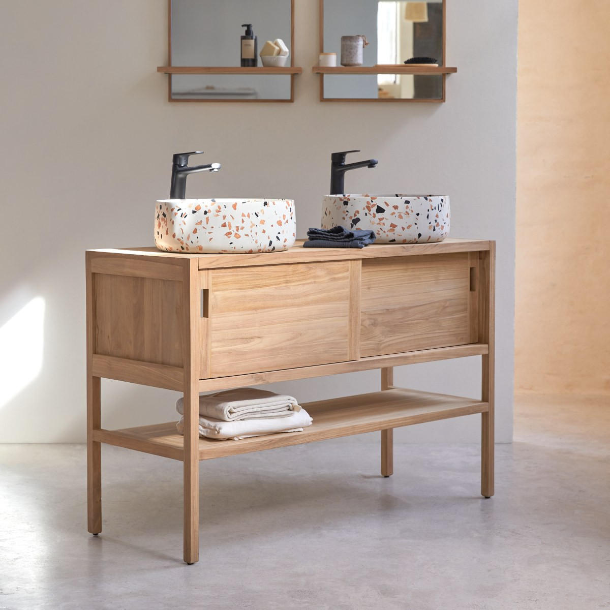 WASCHTISCHUNTERSCHRANK Arty Natur aus Teak - Naturfarben, Holz (120/80/47cm) - Tikamoon