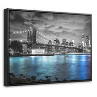 LEINWAND Bilder mit Rahmen - New York - Skyline - Stadt - Blau - 40x30 - Blaugrau, Textil (40/30cm) - MuchoWow