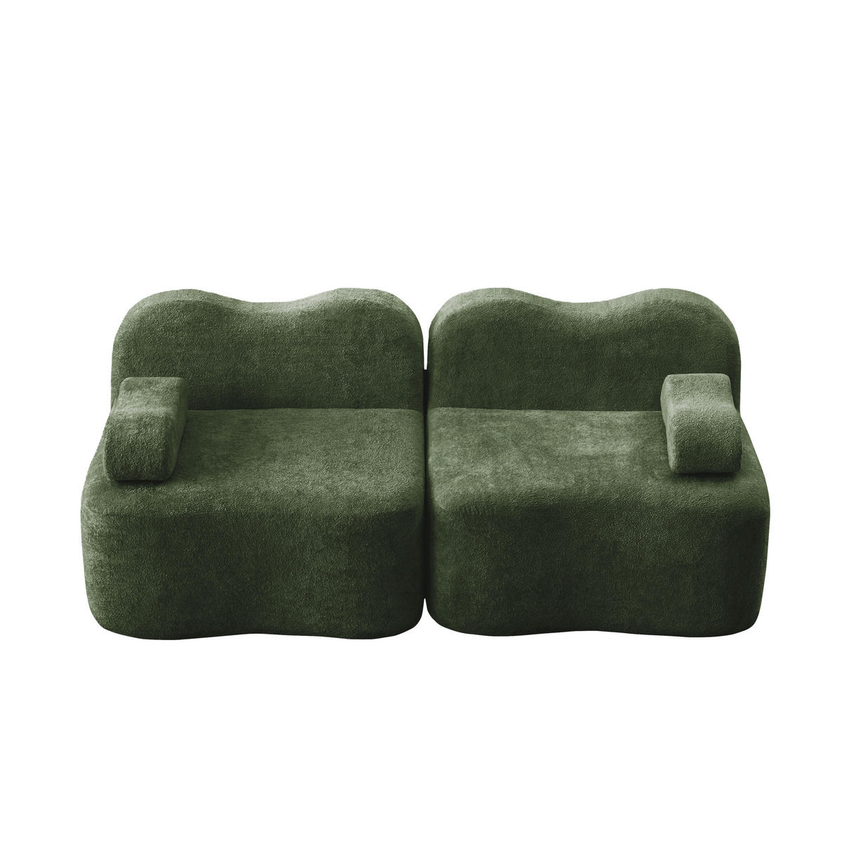 2-SITZER-SOFA aus Samt Grün rahmenlos mit Wellenform, tiefer Sitzfläche und beweglichem Armlehnenkissen - Grün, Textil (192/70/98cm) - Modfu