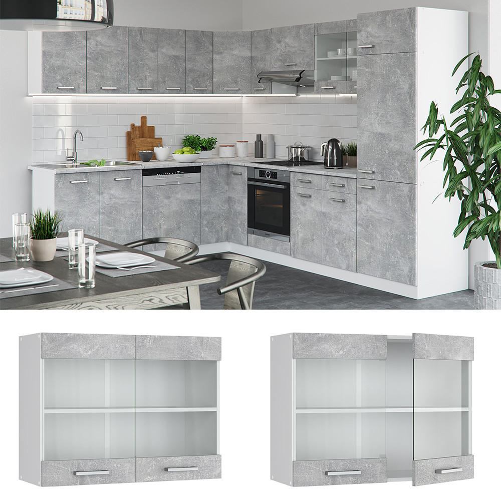KÜCHENGLASSCHRANK R-Line Beton 80 cm - Schieferfarben/Hellgrau, Holzwerkstoff (80/60/31cm) - Vicco