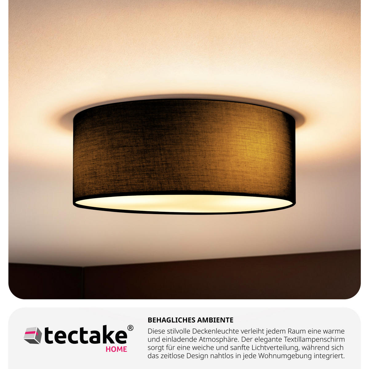 DECKENLEUCHTE Circum ,40 x 15,5 cm ,schwarz - Schwarz, Kunststoff (40/40/15.5cm) - tectake