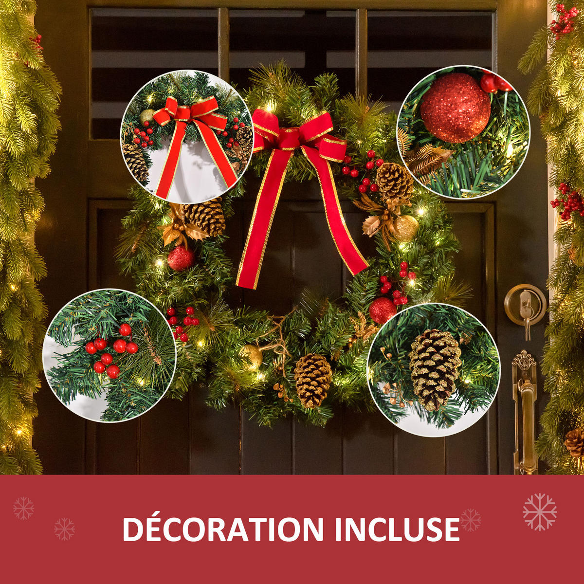 KÜNSTLICHER Weihnachtskranz mit 20 LEDs Grün 60.0/60.0/2.54 cm - Grün, Kunststoff (60cm)