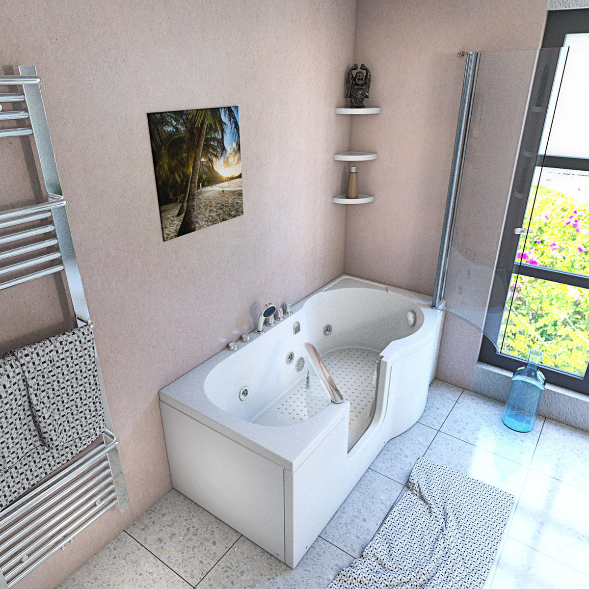 SENIORENDUSCHE Whirlpool mit Tür S12D-TH-WP-L-EC - Weiß, Glas/Kunststoff (85/200/170cm) - AcquaVapore by Sandra Jentho