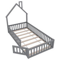 HAUSBETT 90/200 cm DE-03138, mit Schornstein-Design, in Grau - Grau, Holz/Holzwerkstoff (90/200cm) - ComfortXL