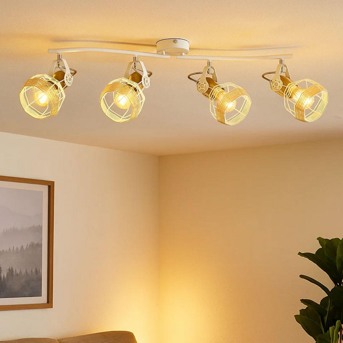 DECKENLEUCHTE Metall Weiß Bewegliche Spots - Weiß, Holz (72/32/20cm) - Globo Lighting