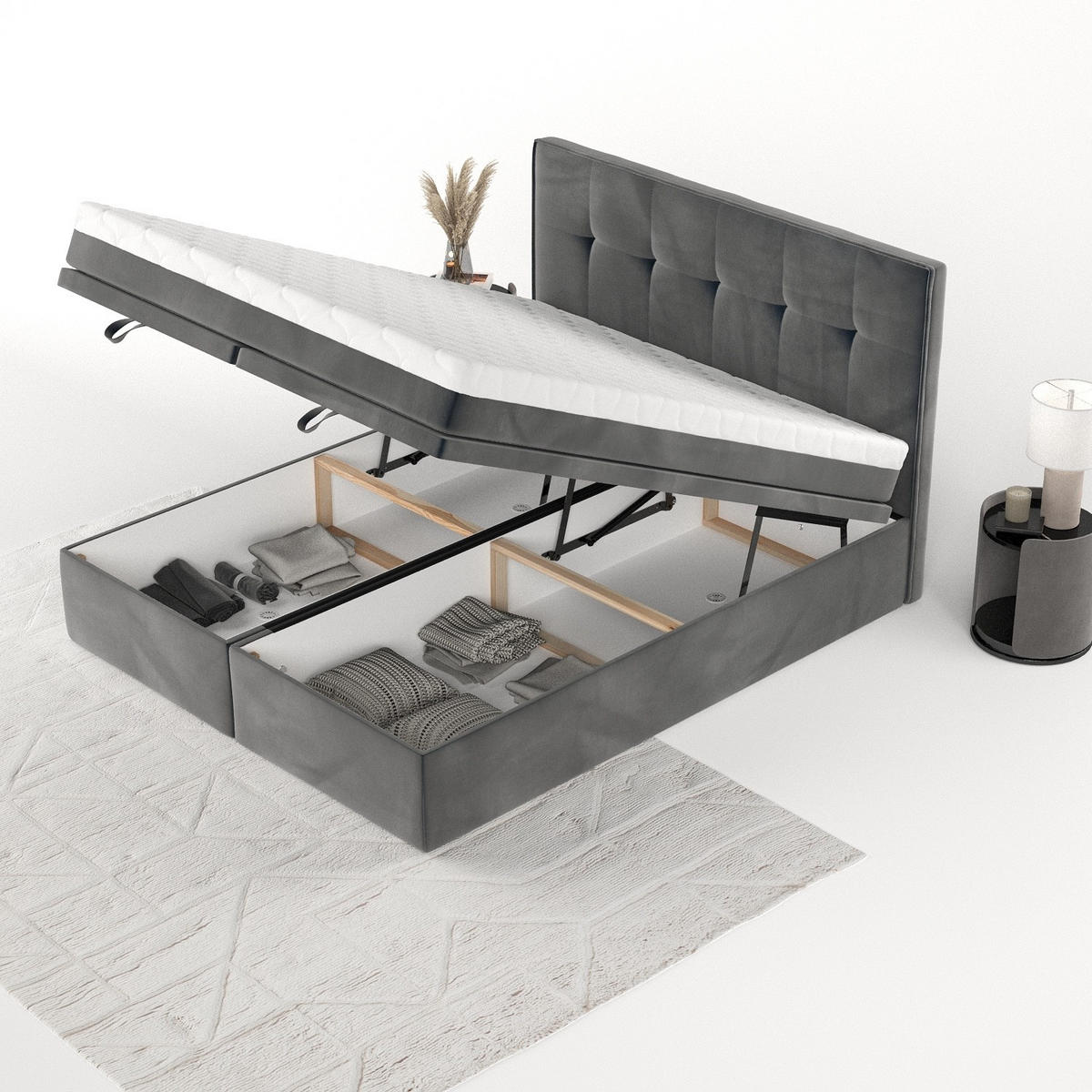 BOXBETT Arivo 140/200 cm Anthrazit im Paros Stoff - Anthrazit/Schwarz, Holz/Holzwerkstoff (140/200cm) - AltaBeds