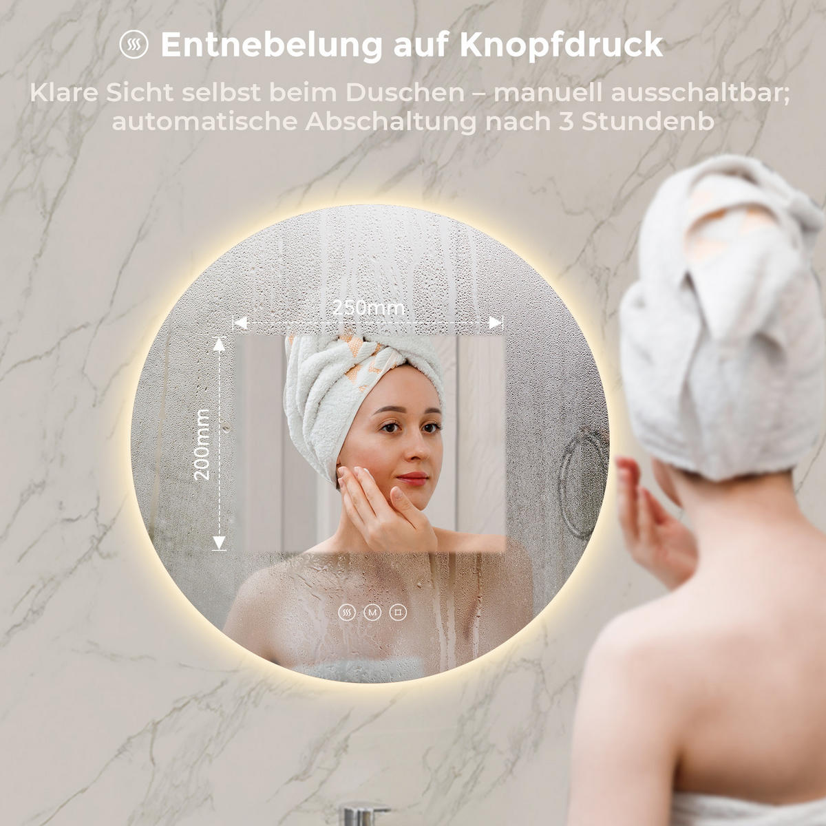 BADEZIMMERSPIEGEL 50 cm rund mit LED-Beleuchtung, dimmbar und Antibeschlag - Transparent, Glas (50/50/3.5cm) - S'AFIELINA
