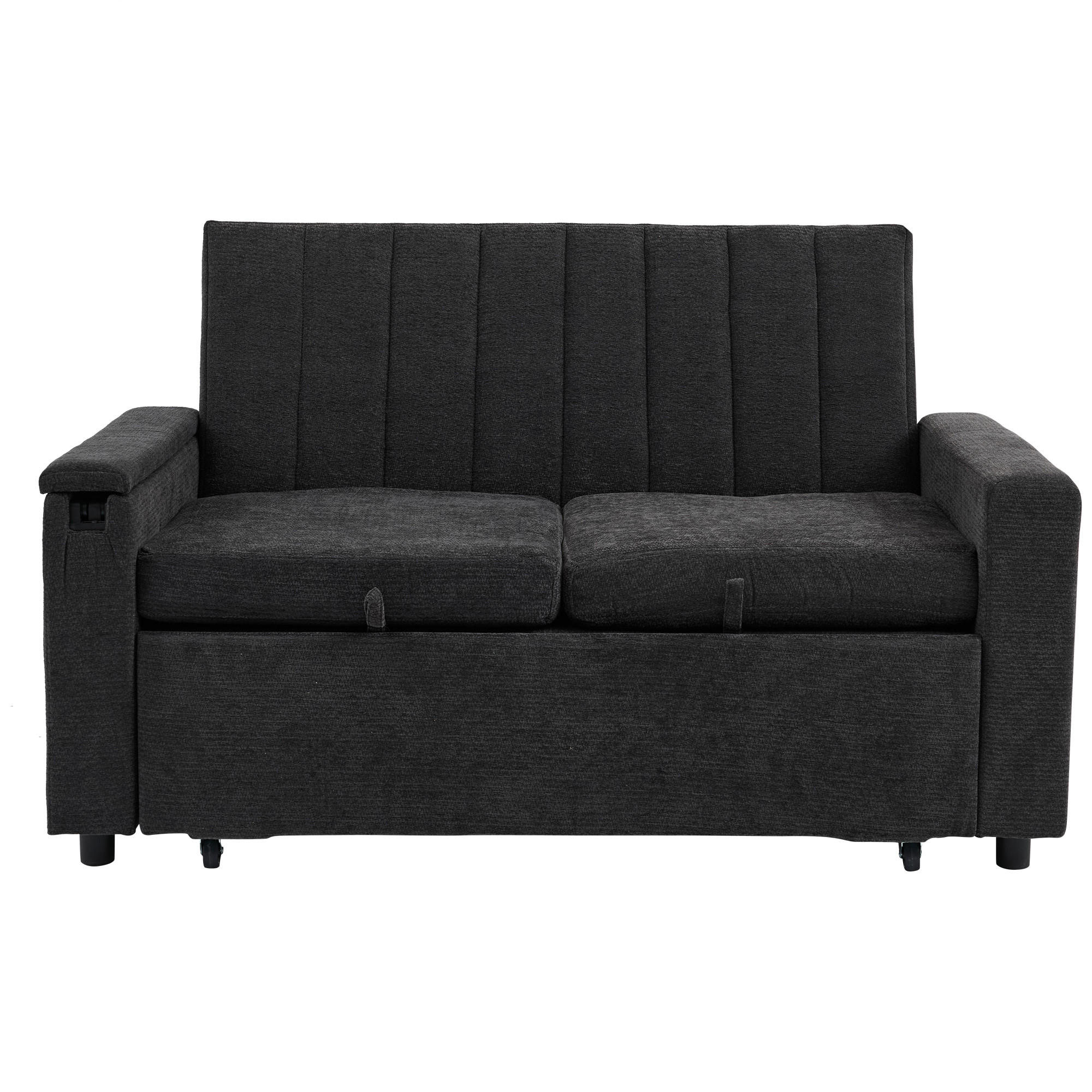 SCHLAFSOFA 140/84.5/84 cm Grau mit Klapptablett, USB & Type-C Ladeanschluss, Seitentaschen und Rollen - Grau, Textil (140/84/84.5cm) - Oxeza