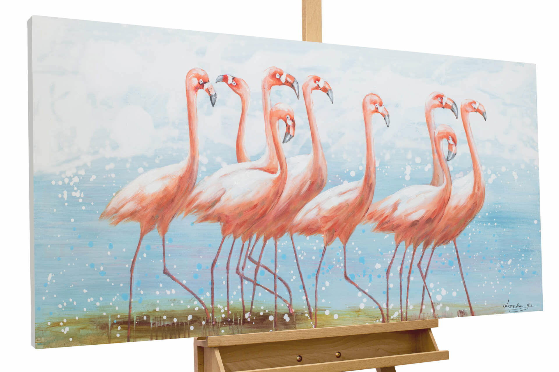 ACRYLBILD HANDGEMALT 120/60 cm - Blau/Pink, Holz/Textil (1.66/60cm) - KUNSTLOFT