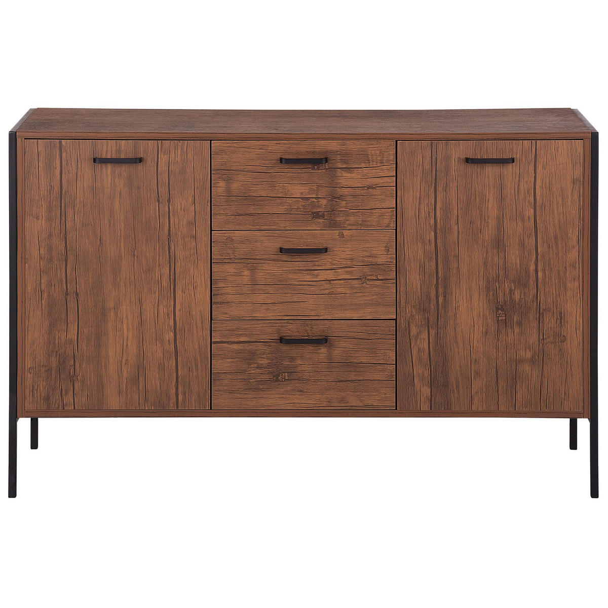 SIDEBOARD Dunkler Holzfarbton Tifton - Dunkelbraun/Schwarz, Holzwerkstoff (123/78/39cm) - Beliani