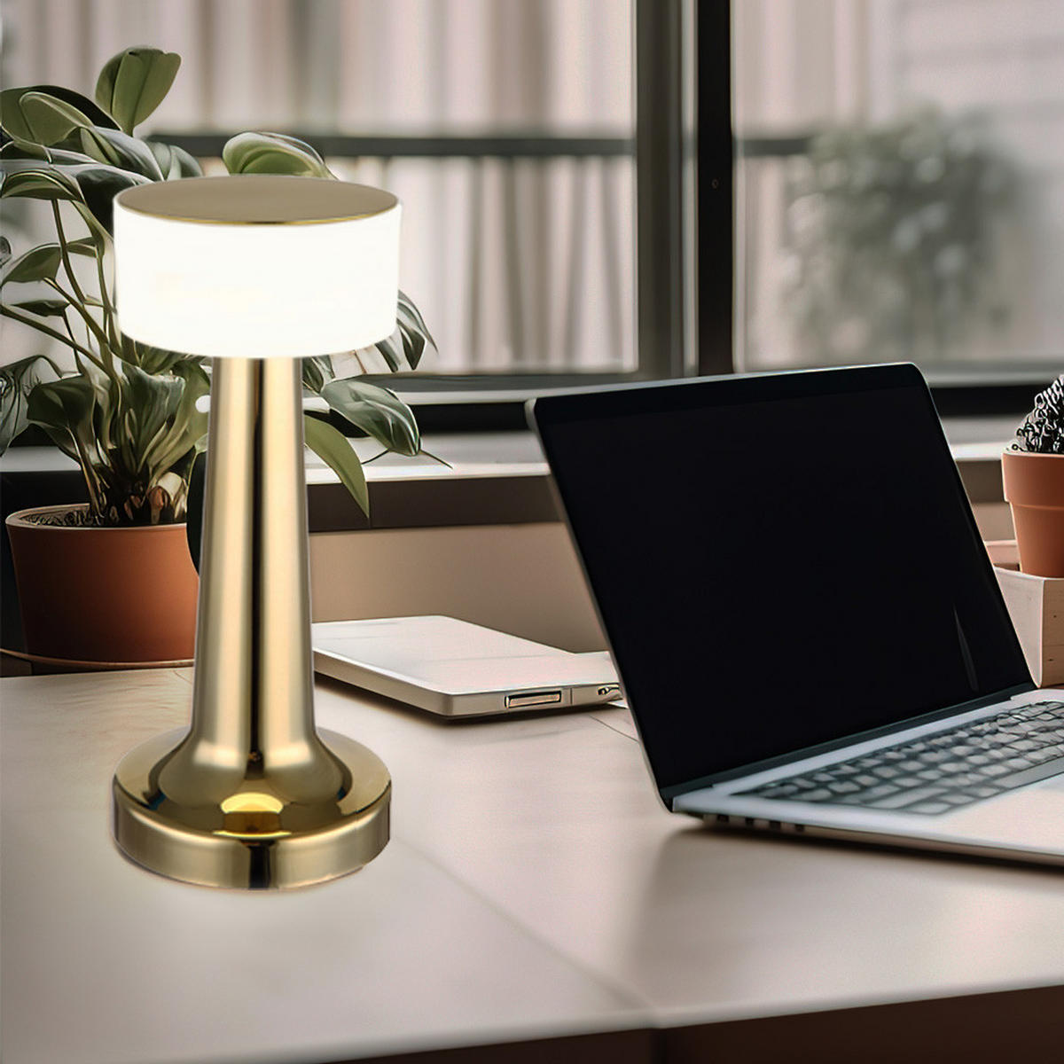 LED TISCHLEUCHTE Messing Opal - Messingfarben, Kunststoff (9.5/9.5/21.5cm) - Globo Lighting