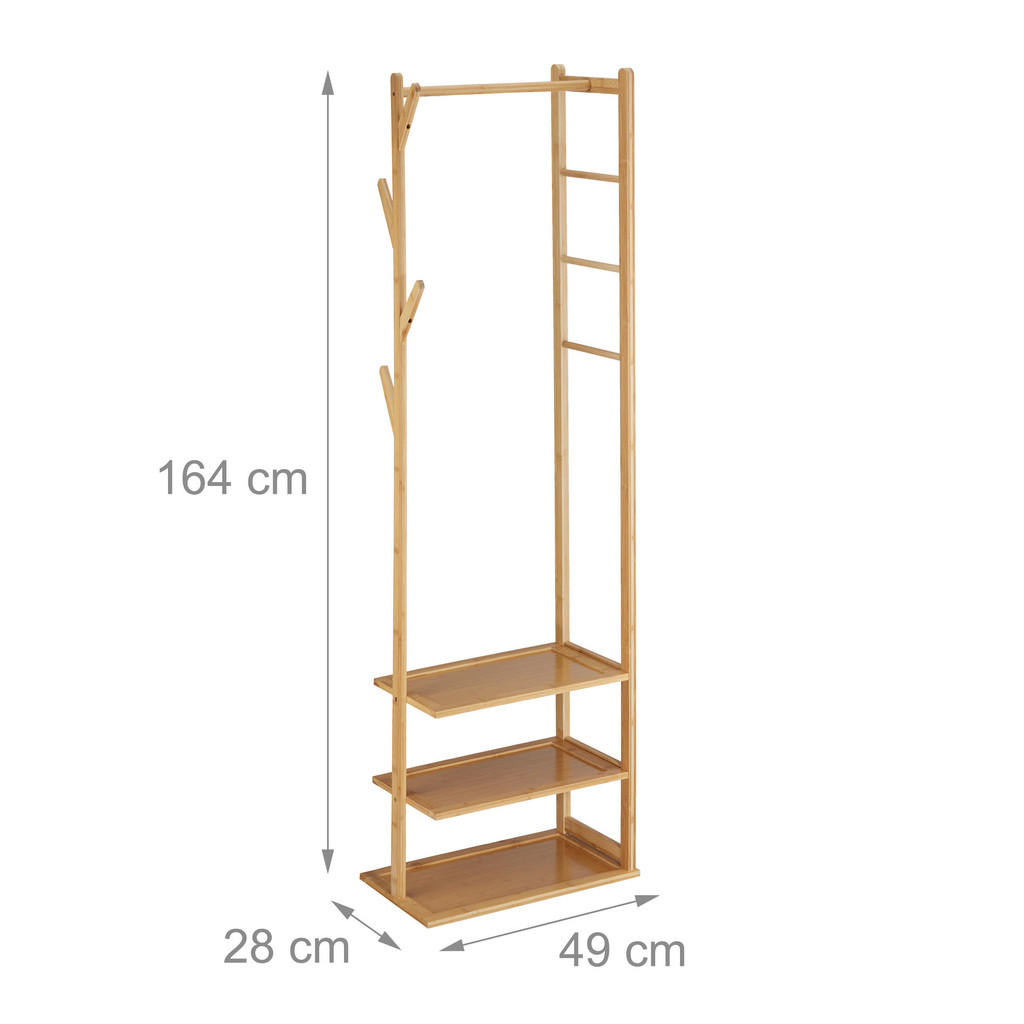 Thumbnail - Relaxdays Kleiderständer, Hellbraun, Holz, Holzwerkstoff, 49x164x28 cm, Garderobe, Garderobenständer