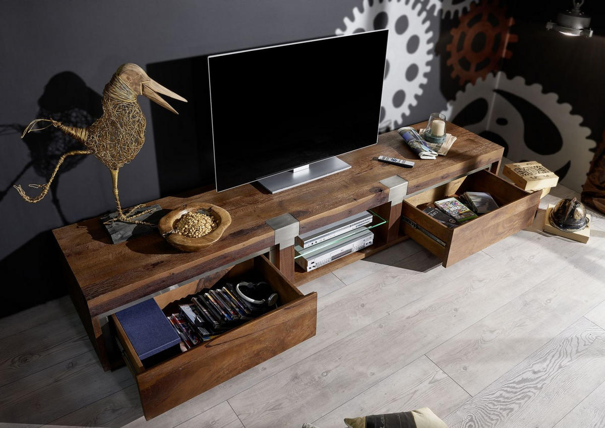 TV-BOARD Mango 240x48x39 braun lackiert Amsterdam #04 - Braun, Holz (240/39/48cm) - Massivmoebel24