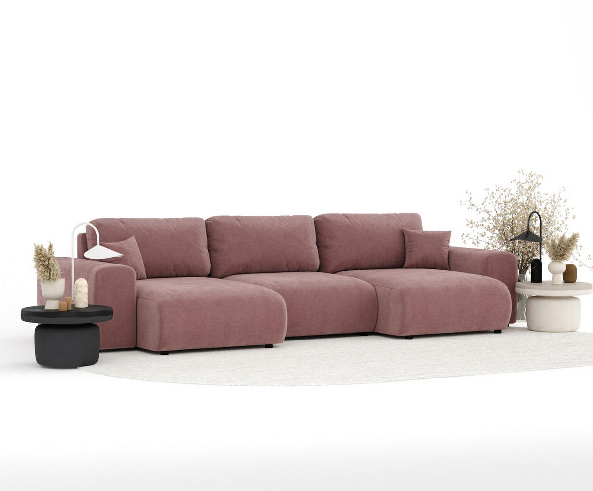 PANORAMASOFA Zanzibar Rosa Samtstoff - Schwarz/Rosa, Holz/Holzwerkstoff (325/79/144cm) - Maison de Reve