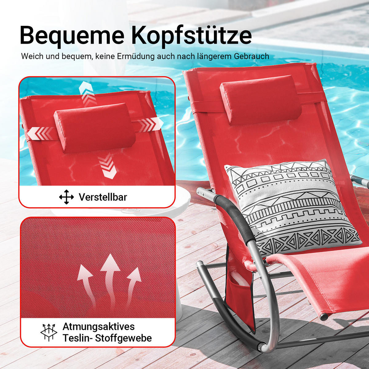 SONNENLIEGE 2er Set Rot - Rot, Metall (63/83/150cm) - SoBuy