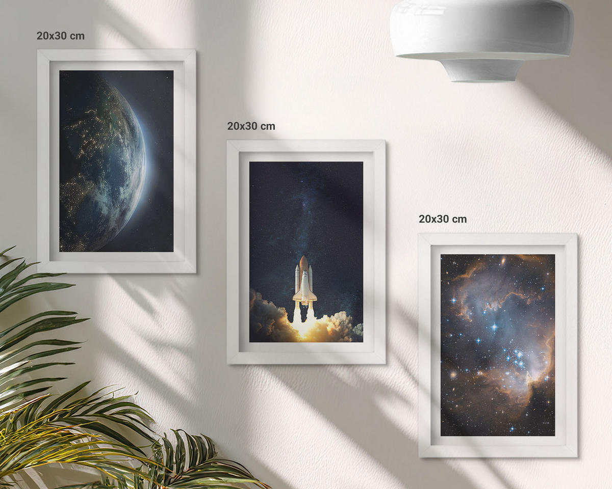 WANDBILDER 3er-Set - 20x30 cm Weißer Rahmen - Weltraum Erde Rakete Galaxie - Weiß, Kunststoff (20/30cm) - ArtPrintCave
