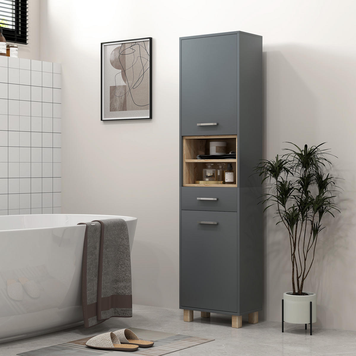 HOCHSCHRANK DE-12439 40/24/160 cm Grau - Grau, Holzwerkstoff (24/160/40cm) - ComfortXL