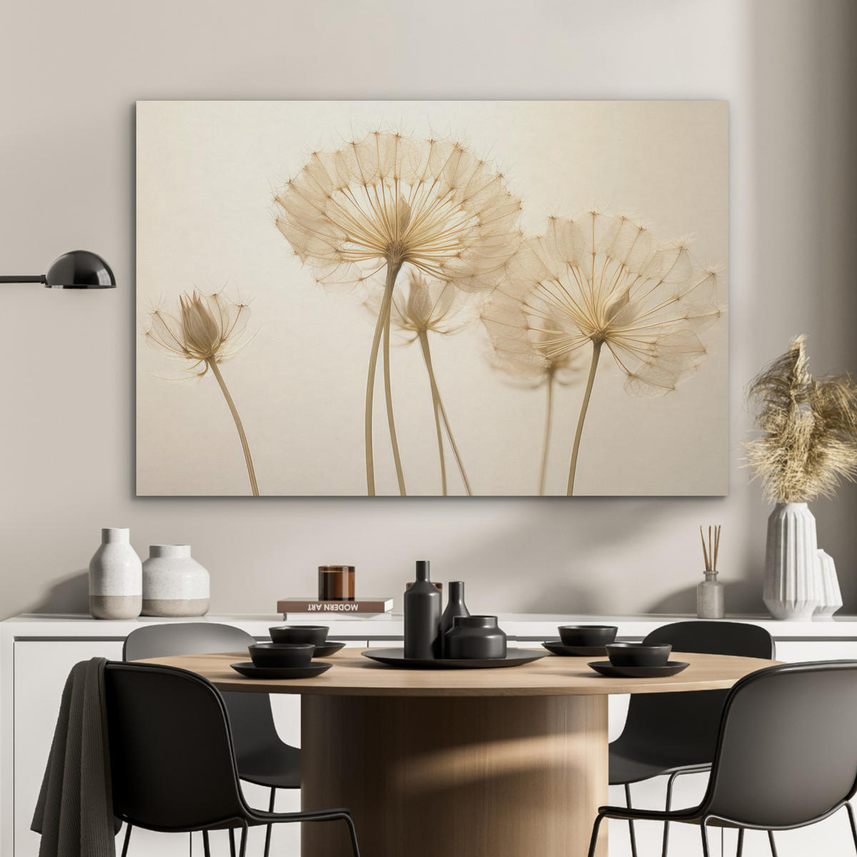 AKUSTIKPANEEL Sonnenlicht - Löwenzahn - Botanisch - Blumen 100x70 cm - Creme, Textil (100/0.9/70cm) - MuchoWow