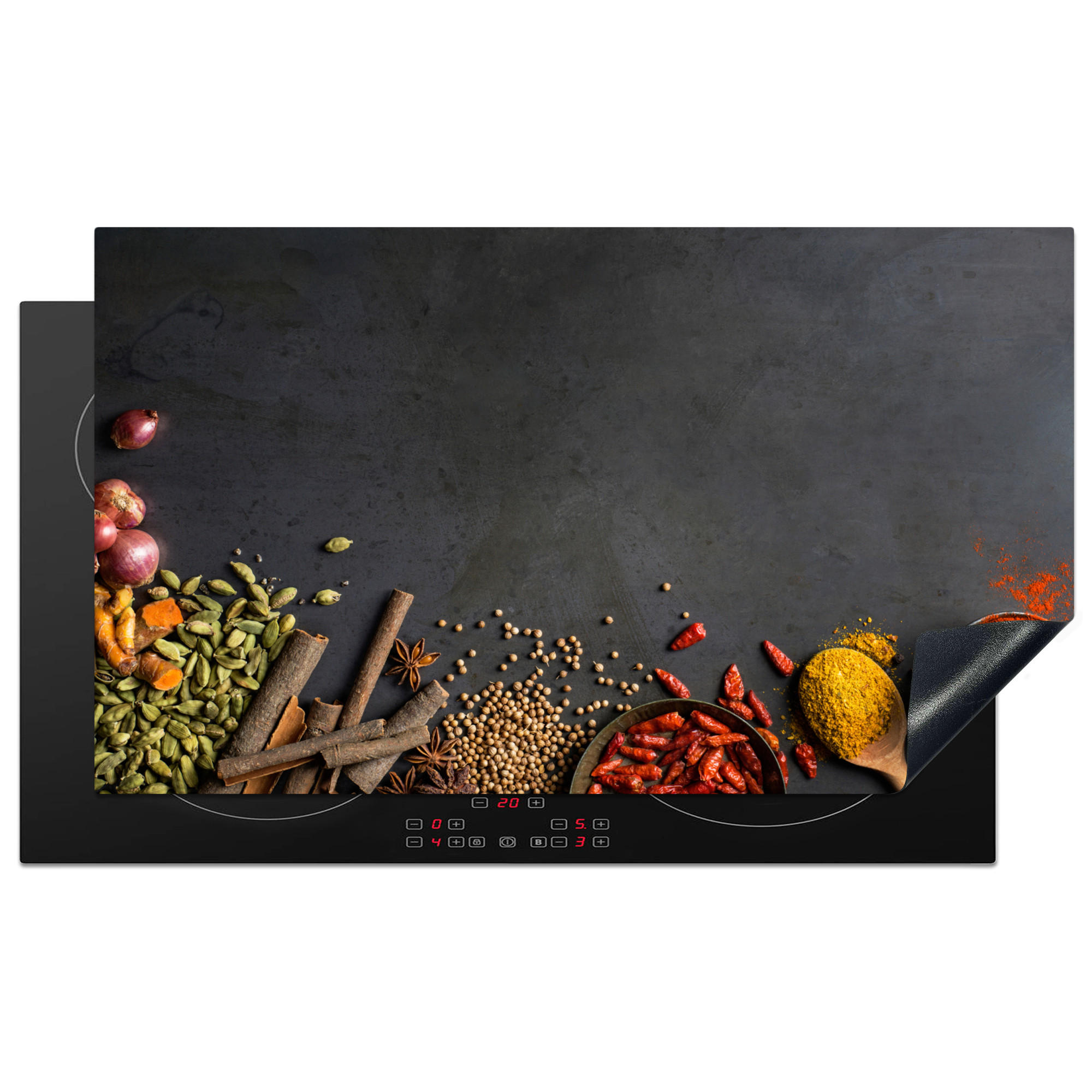 HERDABDECKPLATTE Kräuter - Lebensmittel - Gewürze - Schwarz - Paprika - Zimt 90x52 cm - Currygelb, Kunststoff (90/0.2/52cm) - MuchoWow